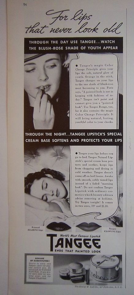 1937 Vintage Tangee Lipstick Cosmetic Ends that Painted Look Ad