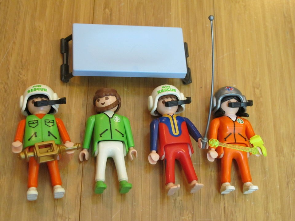 Lot of 4 Playmobil Air Rescue Figures Stretcher Assorted Set Geobra 
