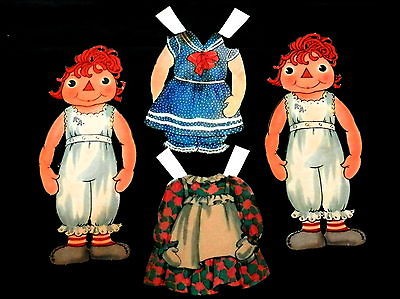 Two Vintage RAGGEDY ANN Paper Dolls with Two Dresses   Older Style 