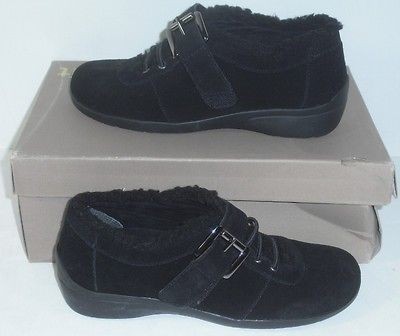 Easy Spirit 5 M Idris Black Leather Textile Velcro Fashion Shoes 