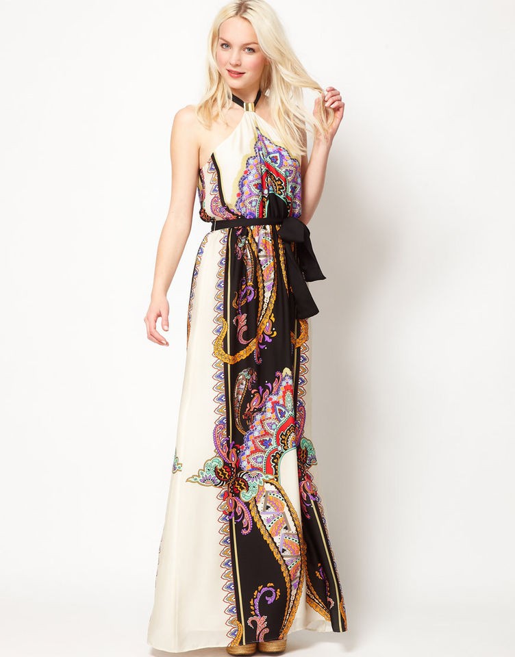 Mango Halter Maxi Dress with Scarf Print UK 12/EU 40/US 8 rrp £114.99