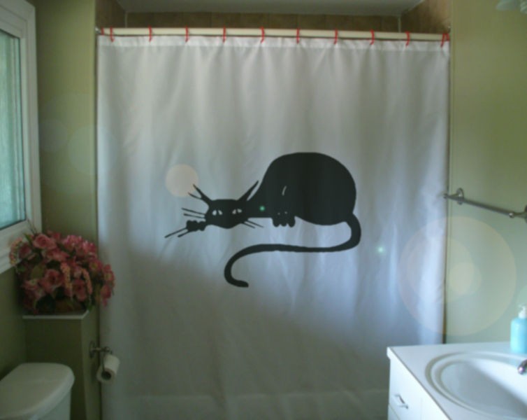 shower curtain black cat art deco nouveau vintage look from