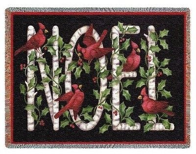 CHRISTMAS HOLIDAY CARDINAL BIRDS & IVY SPELL NOEL TAPESTRY THROW 