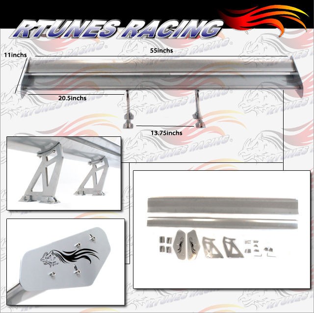   55 Type V Universal Aluminum GT Double Deck Spoiler Wing SILVER Mazda