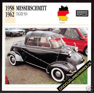 1958 1962 messerschmitt tiger 500 car photo spec card from