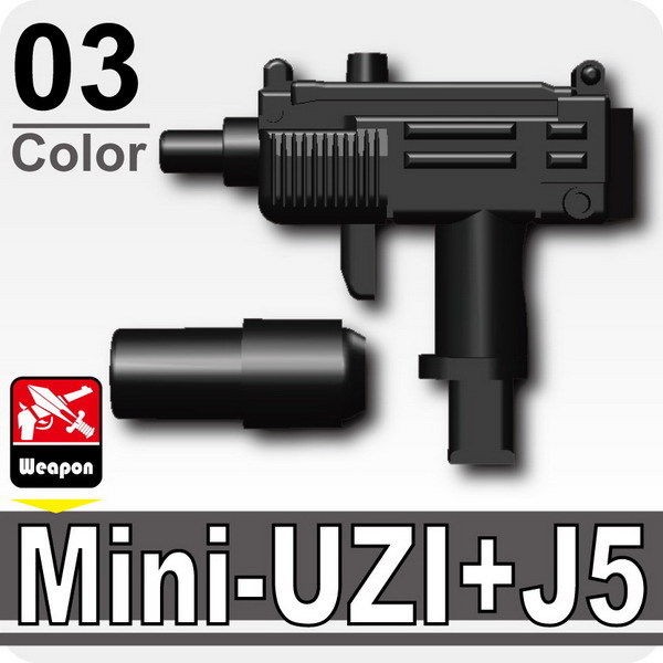 Black Mini Uzi w/ silencer pistol assault rifle swat works w/ minifigs 