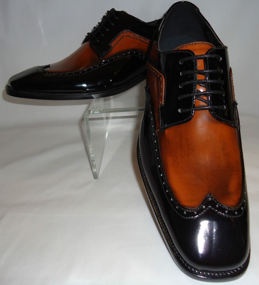 Mens Cool Black & Honey Brown Antique Look Wingtip Spectator Bolano 