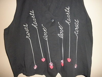 RICHARD SIMMONS, 2X, BLACK VEST, ROSES, HEARTS, LOVE, 100% COTTON