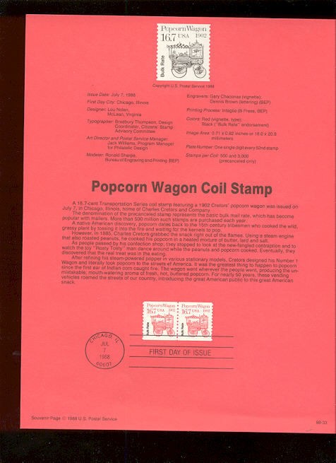 2261 16 7c popcorn wagon usps 8833 souvenir page time