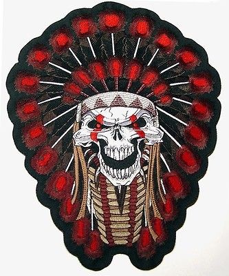 indian chief skull motorcycle vest back patch 