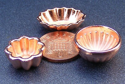   Scale 3 Copper Jelly Moulds Dolls House Miniature Kitchen Accessories