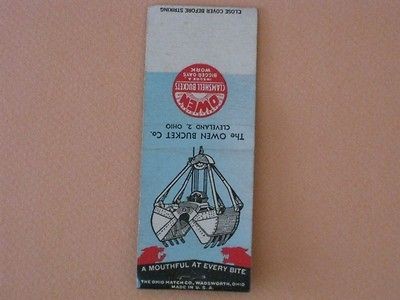 The Owen Bucket Co Cleveland Ohio Clamshell Buckets Vintage Matchcover