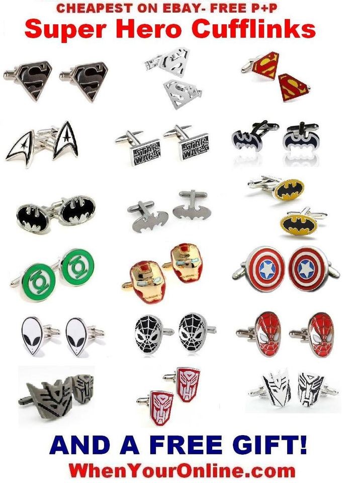 SUPER HERO CUFFLINKS MENS WEDDING NOVELTY SUPERHERO CUFF LINKS FREE 