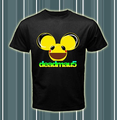 Dj Deadmau5 Yellow Head Design Logos Men Black T shirt tee Size S 2XL