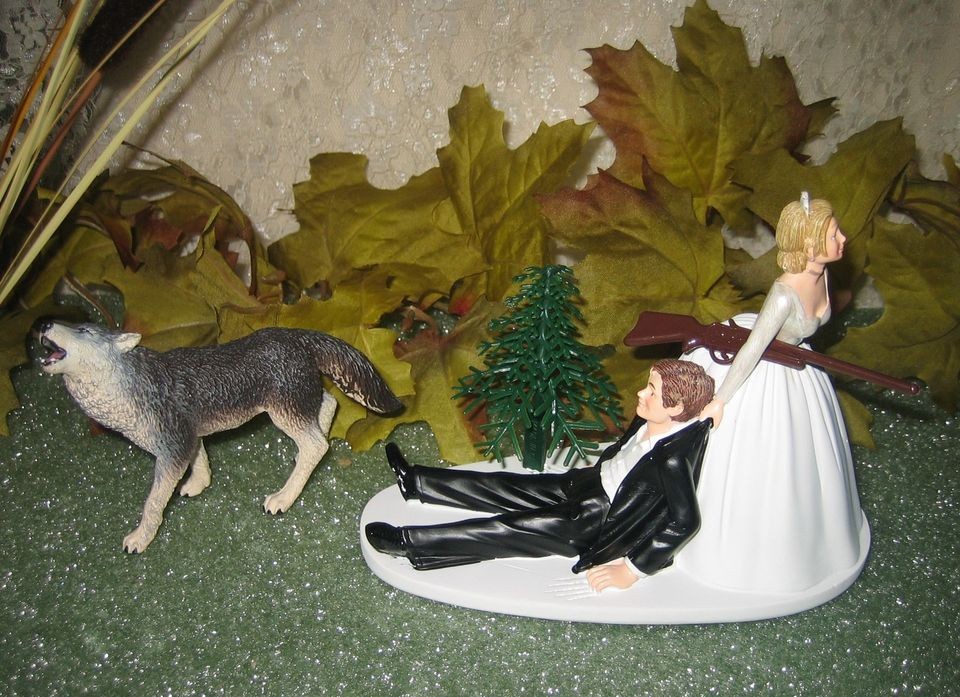 redneck humorous wedding wolf hunter hunting cake topper time left