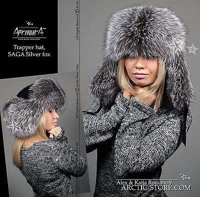   LUXE Russian Silver Fox Fur Hat Chapka Original Trapper Trooper NEW