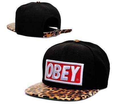 Obey Original Logo Custom Leopard Print Brim Black Snapback Hat New