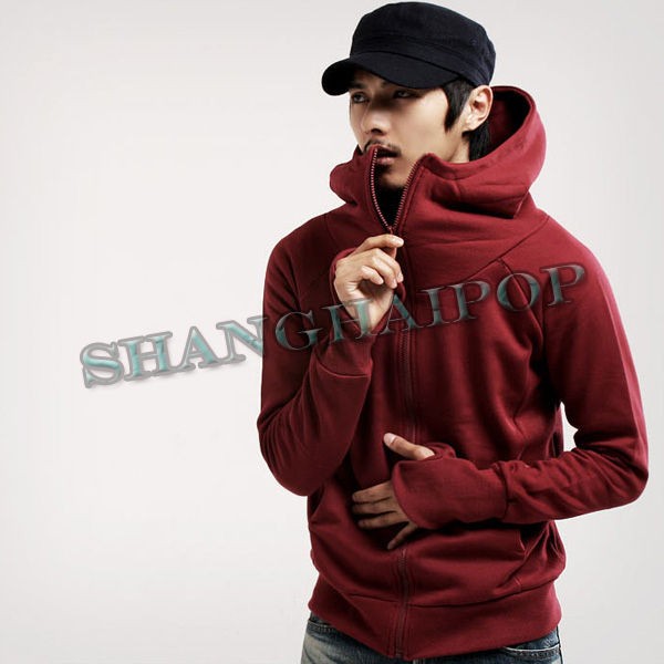 Men Plain Sweatshirt Zip Up Hoodie Hooded Casual Jacket Short Coat 