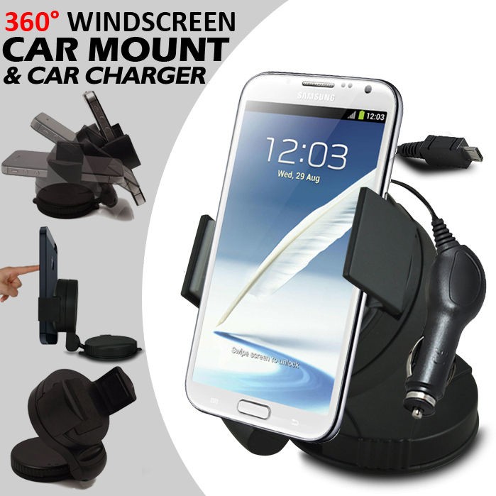 360° SWIVEL WINDSCREEN MINI CAR MOUNT HOLDER CRADLE CHARGER FOR 