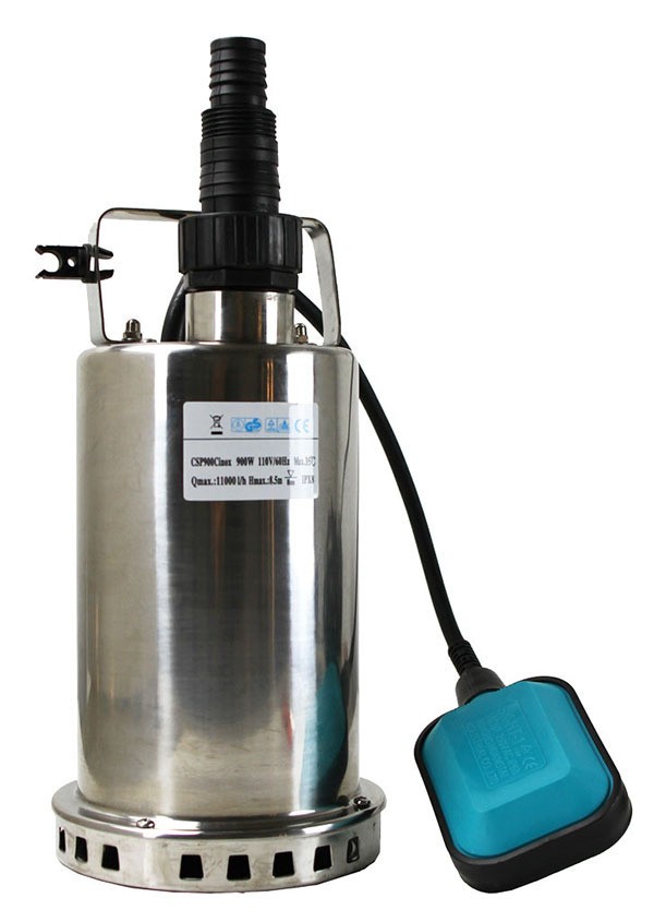 1HP 3300 GPH Stainless Steel Submersible Sump Pump Drain Suction 