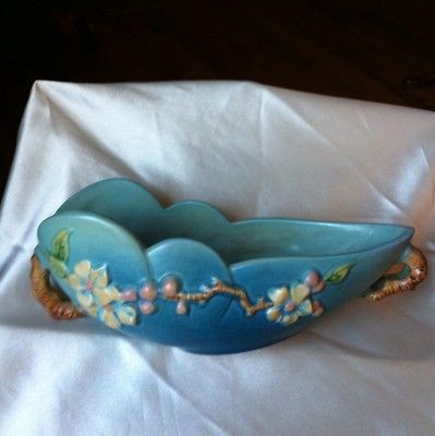 Vintage Roseville 329 10 Blue Apple Blossom Scalloped Console Bowl