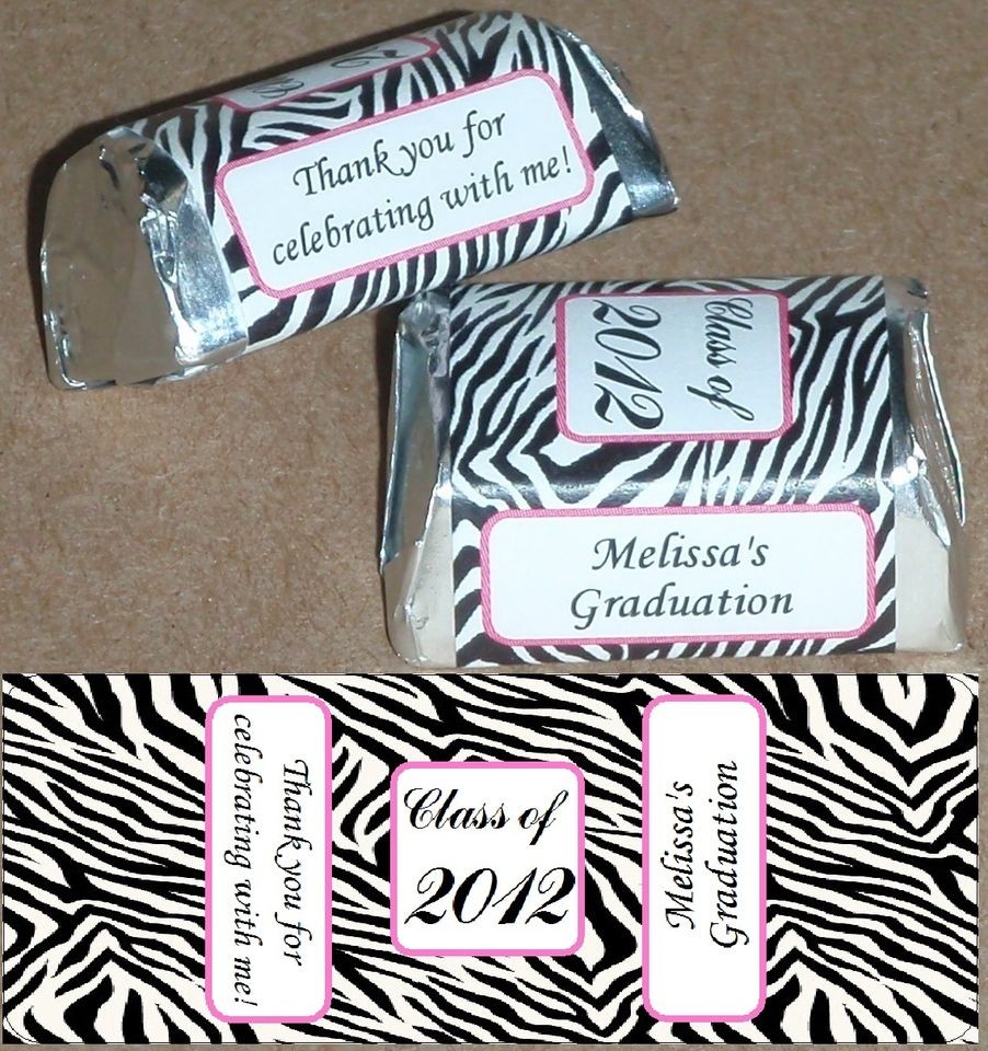 30 ZEBRA PRINT CLASS OF 2012 GRADUATION PARTY CANDY WRAPPERS 