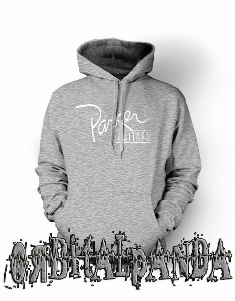 Grey Hoodie with White Parker Guitars Logo   Nite Fly Dragonfly P36 