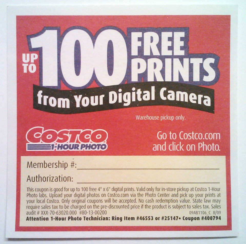 costco1 hourph oto 100 free4x6 prints coupon no exp date