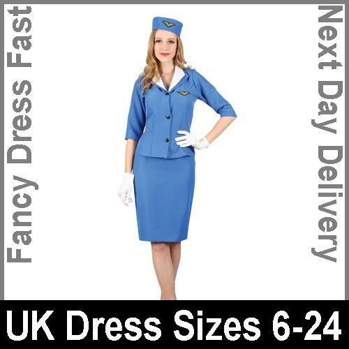 Ladies Pan Am Hostess Flight Attandant Stewardess Fancy Dress Costume