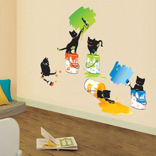 painting cats wall sticker decal removable vinyl mural from korea