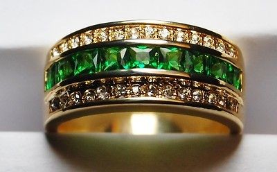 YELLOW GOLD POLISHED SYNTHETIC EMERALD ENGAGEMENT RING BAND A+