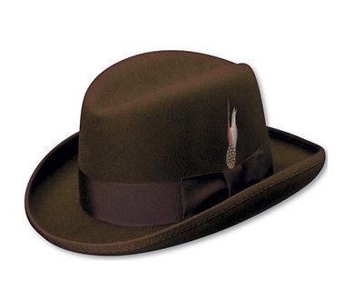 MENS * BROWN WOOL HOMBURG HAT S M L XL Top Fedora Satin Lined 