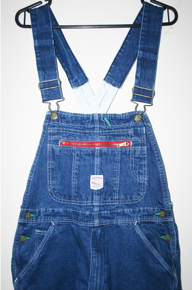 Mens VTG POINTER DARK BLUE DENIM STRAP BACK Bib DUNGAREES OVERALLS S 