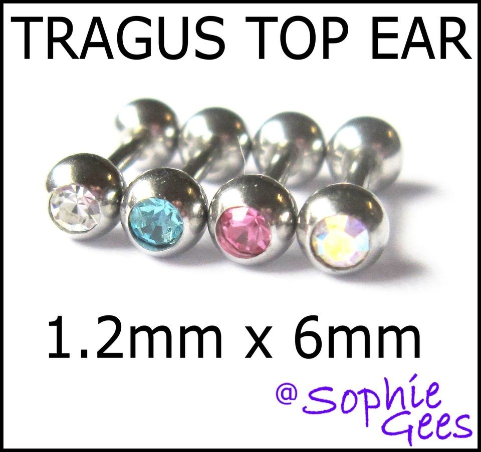 2mm x 6mm TRAGUS TOP EAR BAR STUD ROOK HELIX CONCH CARTILAGE UPPER 