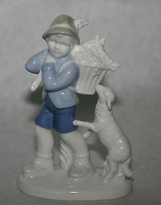 german gelold porcelain boy with sheep figurine  