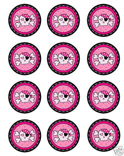 pink pirate girl skull edible cupcake image toppers from canada