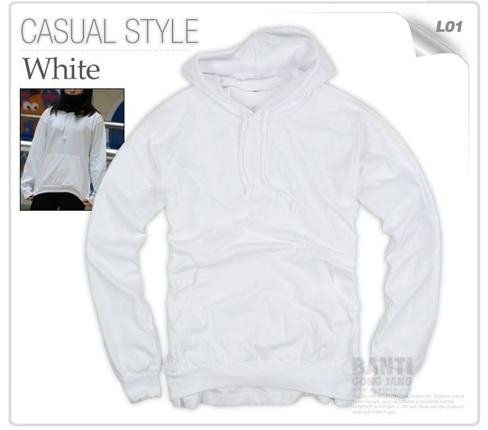 Plain Solid Light Cotton Hooded Long tshirts Hoodie Hoody Jumper Top 