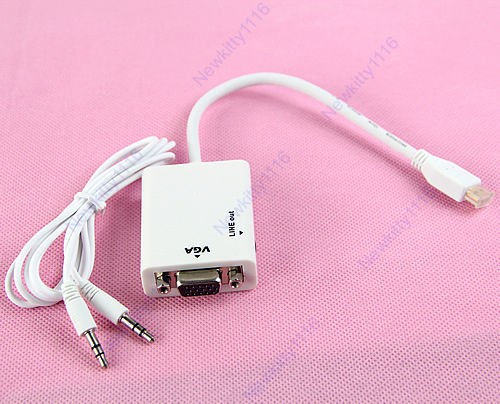   HDMI To VGA Female Audio Output Converter Projector Adapter Cable Whit