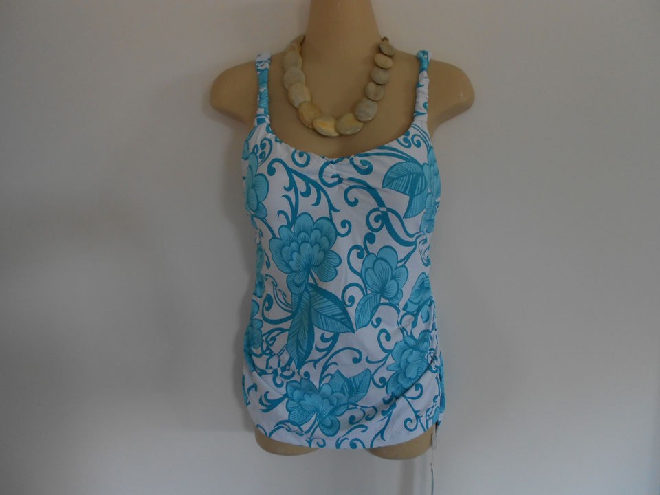 Seafolly Ladies 12 Seychelles Singlet Tankini Swimwear Blue White 