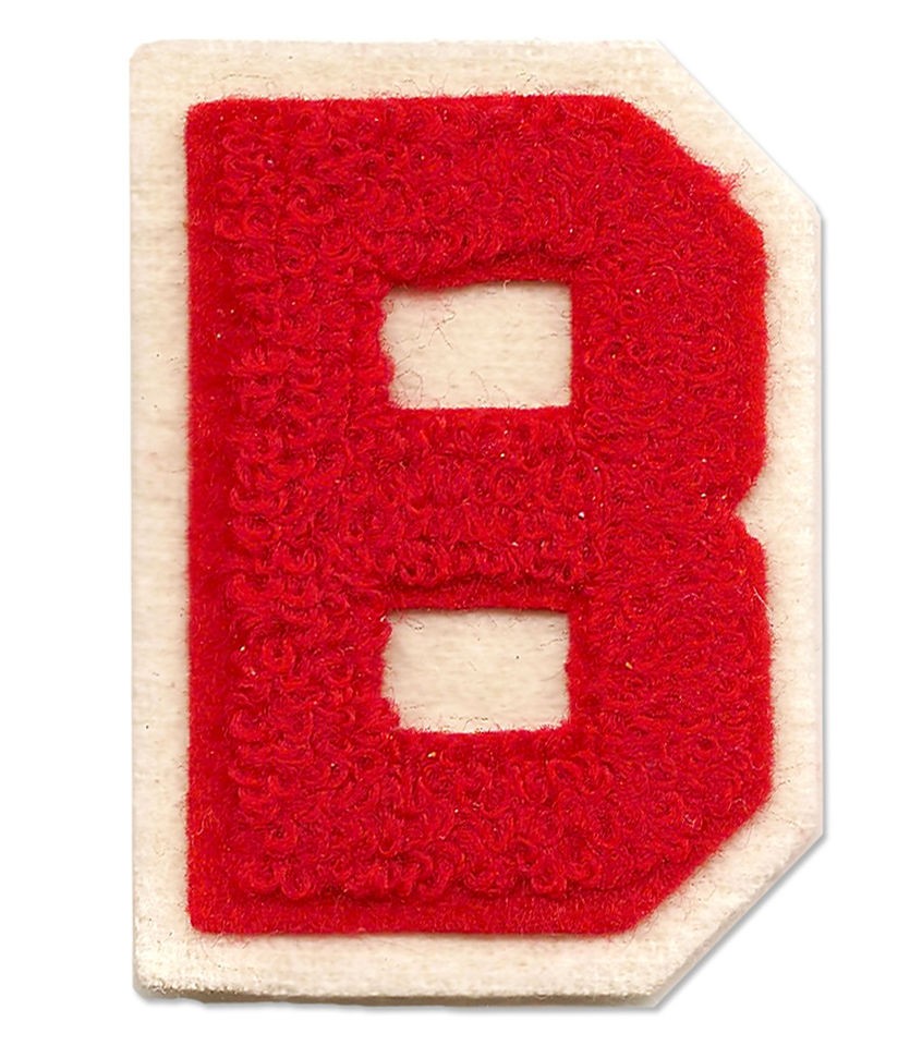Red on White B Letter Versity Letterman Chenille Sport Jacket Cap 