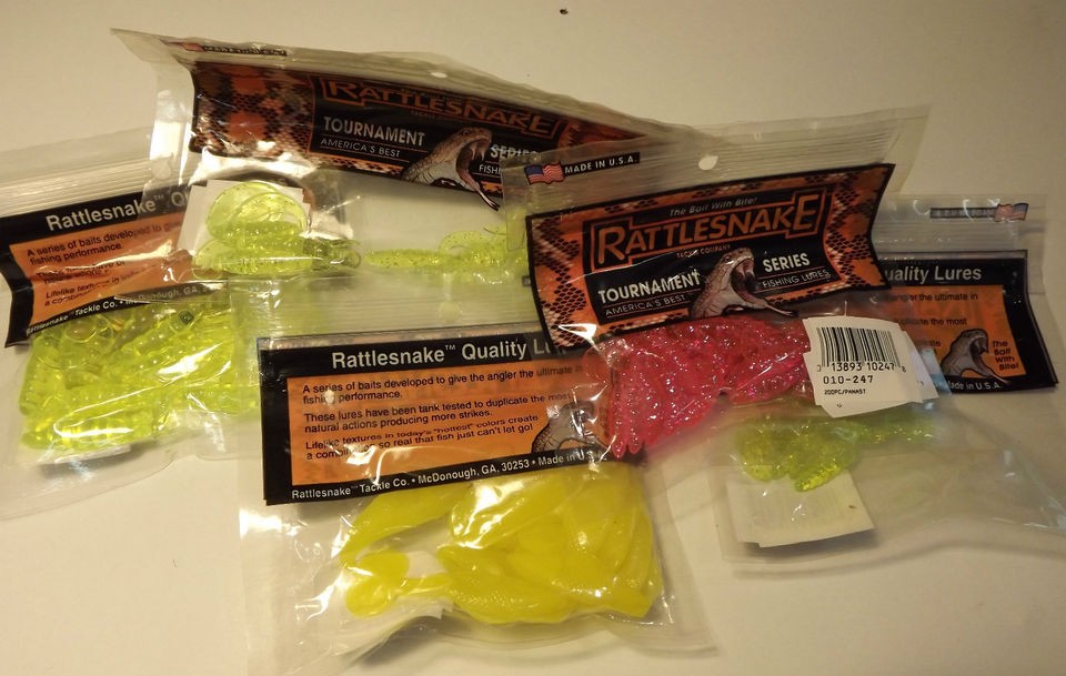 x5 various rattlesnake soft lures pink chartreuse yellow time left