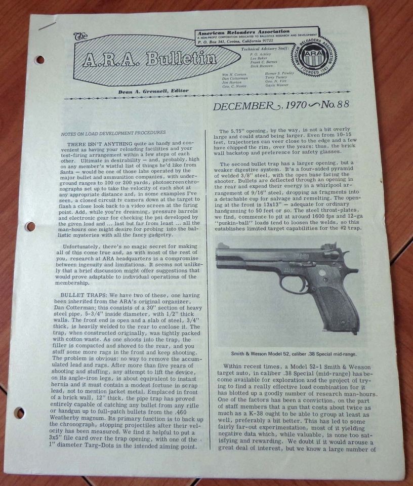 American Reloaders Association Bulletin Dec 1970 Dean A Grennell 