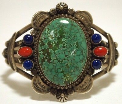 Old Pawn Navajo Multi Stone Sterling Silver Cuff Bracelet   Darrell 