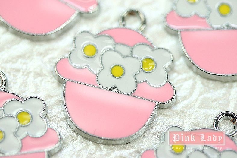 m330 flower pink pot charm pendants wholesale 5pcs from hong