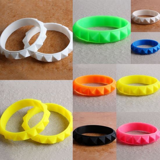   RUBBER SILICONE GEL CANDY COLOR SPIKE RIVET BRACELET WRIST BAND GIFT