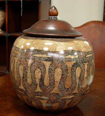 Sarreid Taupe & Brown Egg Shell Design Jar w/Antiqued Finish Lid 