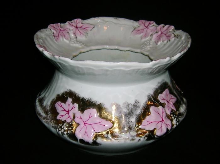 Antique Porcelain Ladies Spittoon Cuspidor Pink Grape Leaves