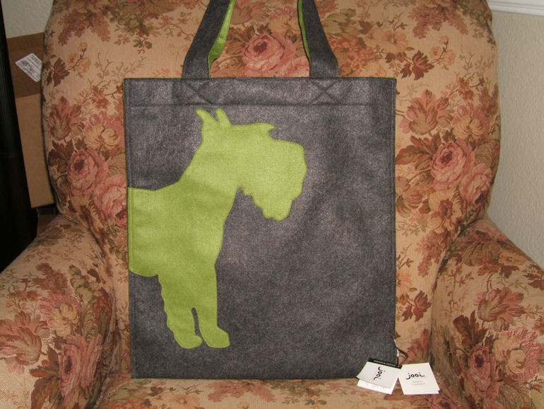 Jooi Brand Scottie Dog Gray Green Fabric Tote   15 x 16.5   Danish 