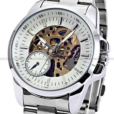 New Luxury White Mechanical Automatic Steel Unisex Mens Aanlog Gift 