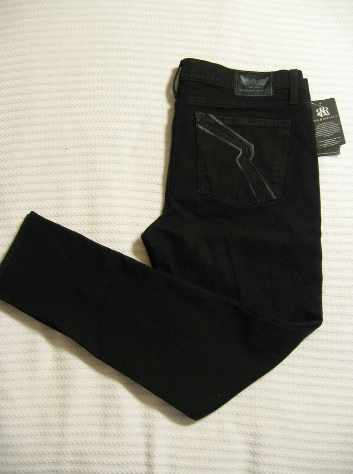 ROCK & REPUBLIC JEANIE LOWRISE SKINNY TRAPPED BLACK JEANS SIZES 31W 